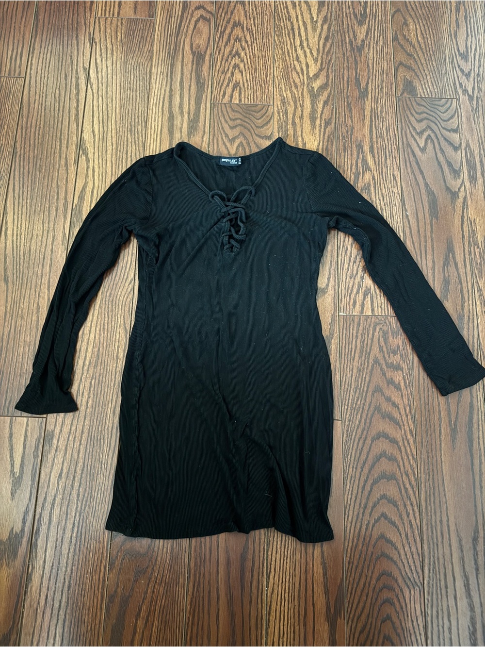 Popular Basics Black Lace-Up Long Sleeve Dress